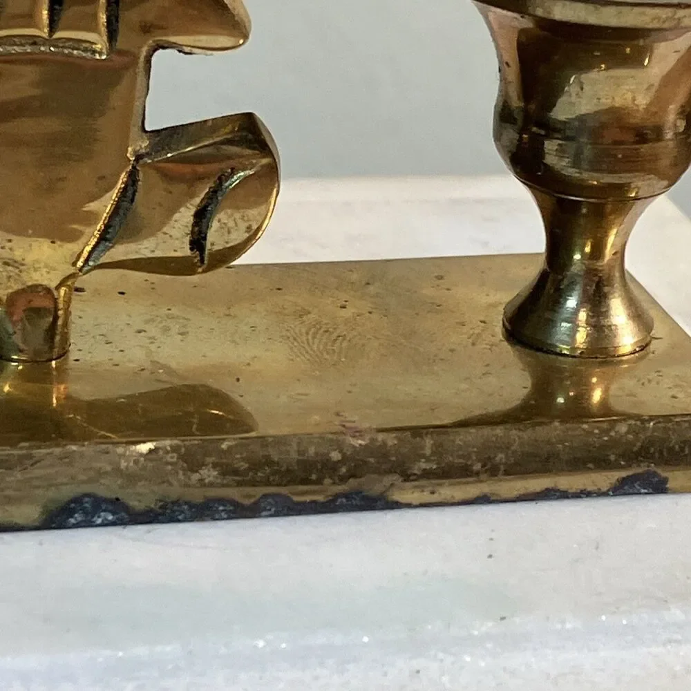 VTG HOSLEY SOLID BRASS TEDDY BEAR MINI CANDLEHOLDER .5” TAPER HANDCRAFTED INDIA